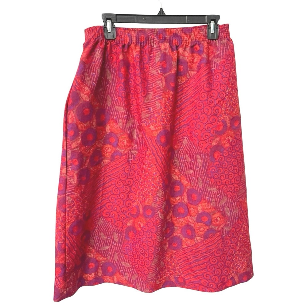 Nikki 13/14 Red Purple Abstract Midi‎ Skirt Elastic Waist Retro Vintage Office